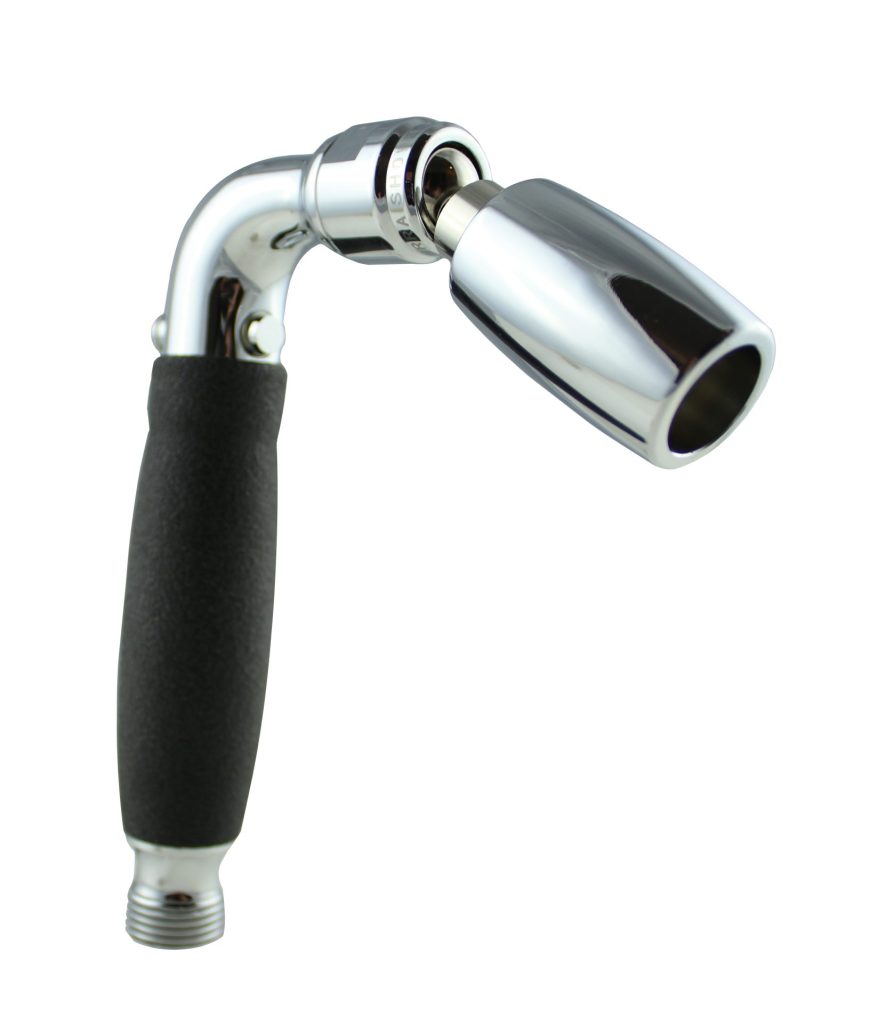 High Sierra Showerheads' Handheld with Black Grip in chrome for Home, RVs, Outdoors, and Hospitality.